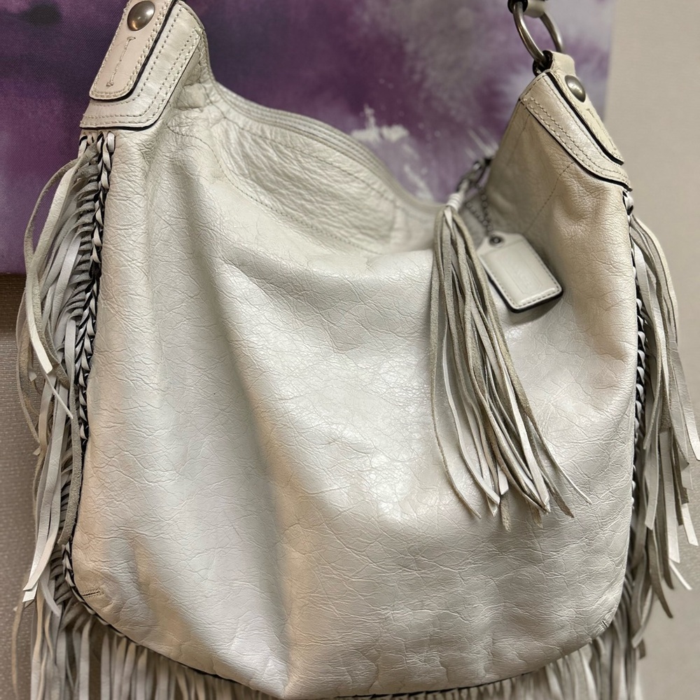 Limited Edition Rare Coach Kiki Fringed White Leather Bag